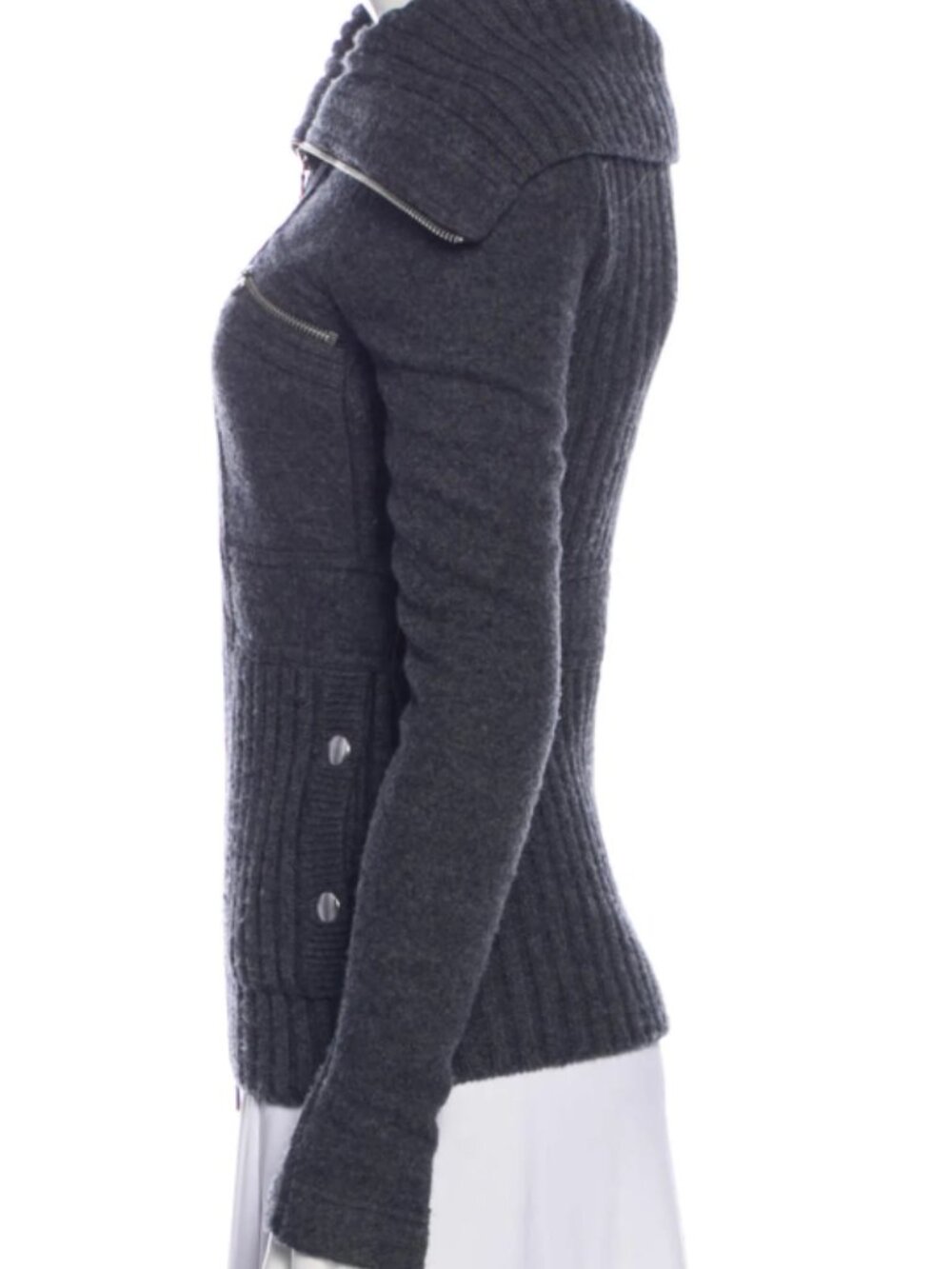 Marc Jacobs Gray Boiled Wool Turtleneck Cardigan Zip Up XS - Picture 2 of 4